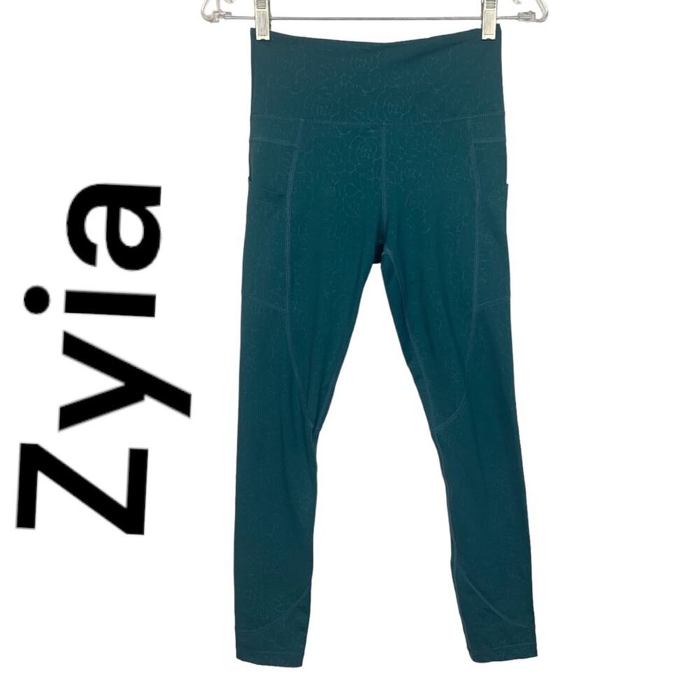 Zyia Active size 2 xs teal leggings floral flower active gym lulu workout pocket